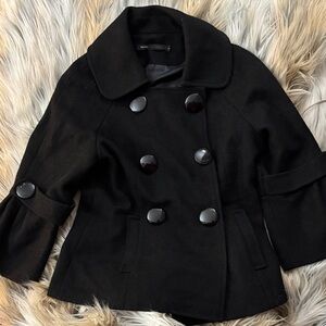 Marc Jacobs Black Pea Coat 3/4 bell sleeves size S 100 % wool vintage Y2K